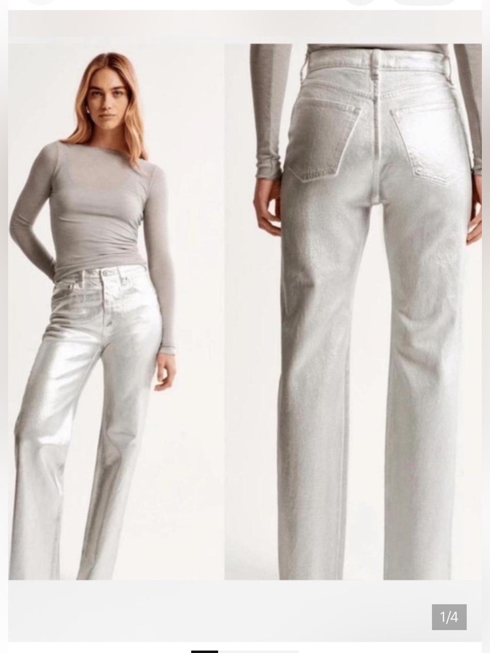 Abercrombie & Fitch Metallic Silver 90s Relaxed High Rise Women’s Jeans
